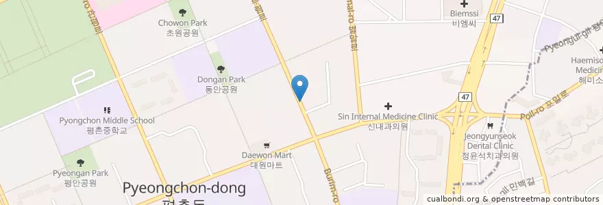 Mapa de ubicacion de 평촌동 en 韩国/南韓, 京畿道, 安养市, 東安區, 평촌동.