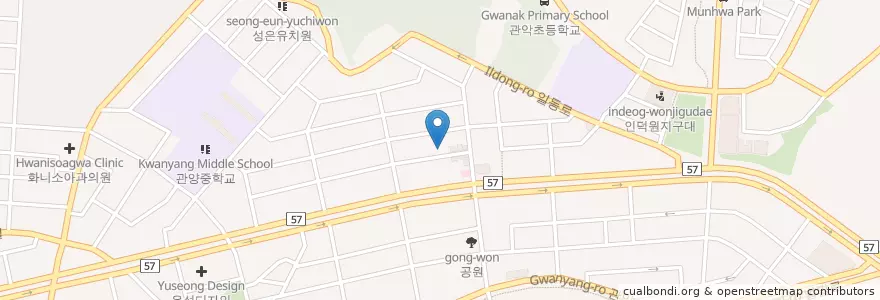 Mapa de ubicacion de 관양동 en 대한민국, 경기도, 안양시, 동안구, 관양동.