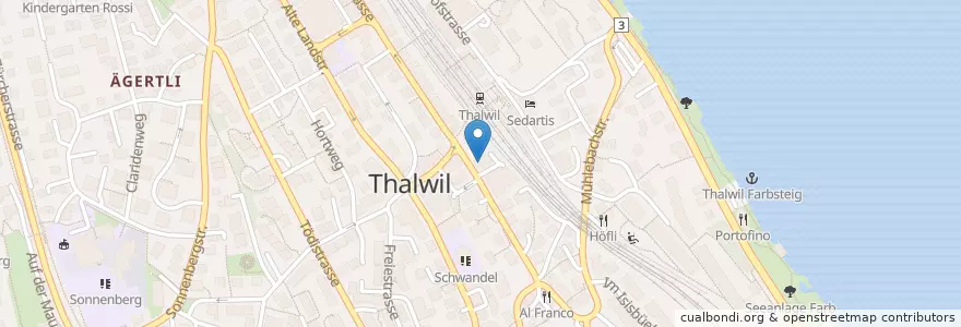 Mapa de ubicacion de Bank Thalwil en Schweiz/Suisse/Svizzera/Svizra, Zürich, Bezirk Horgen, Thalwil.