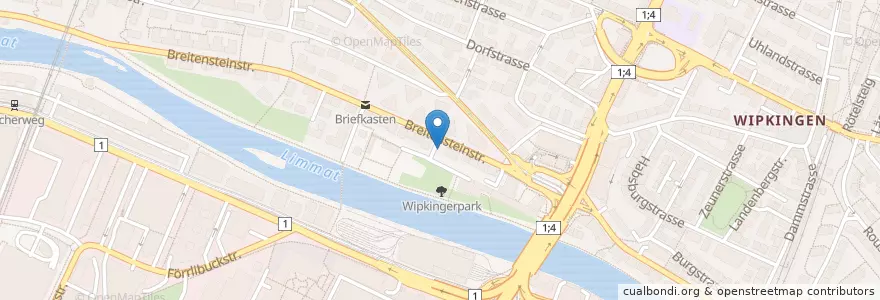 Mapa de ubicacion de Zürich Wipkingen / Breitensteinstrasse en Suíça, Zurique, Bezirk Zürich, Zürich.