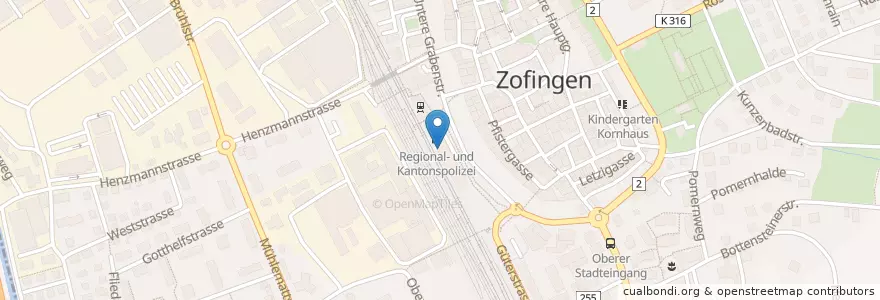 Mapa de ubicacion de Post Zofingen en Швейцария, Аргау, Bezirk Zofingen, Zofingen.