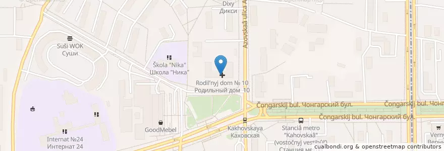 Mapa de ubicacion de Родильный дом № 10 en Rusland, Centraal Federaal District, Moskou, Юго-Западный Административный Округ, Район Зюзино.