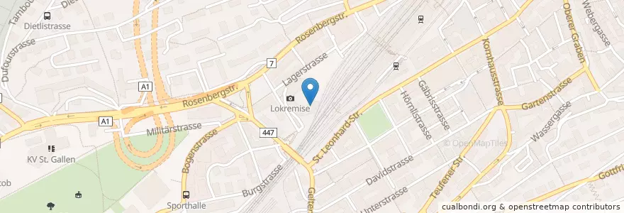 Mapa de ubicacion de Lokremise Theater 1 en Schweiz, Sankt Gallen, Wahlkreis St. Gallen, St. Gallen.
