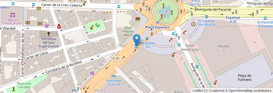 Mapa de ubicacion de 96 - Gran Via 361 en Sepanyol, Catalunya, Barcelona, Barcelonès, Barcelona.