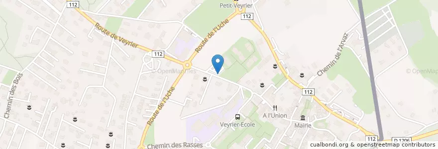 Mapa de ubicacion de Veyrier Parking de l'Uche en France, France Métropolitaine, Genève, Genève, Auvergne-Rhône-Alpes, Haute-Savoie, Saint-Julien-En-Genevois.