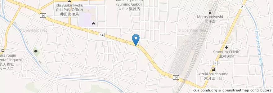 Mapa de ubicacion de すき家 en 日本, 神奈川県, 川崎市, 中原区.