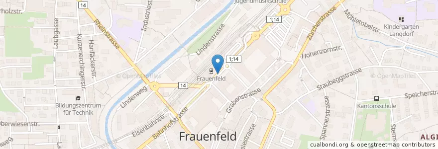 Mapa de ubicacion de Frauenfeld, Bahnhof en Schweiz, Thurgau, Bezirk Frauenfeld, Frauenfeld.
