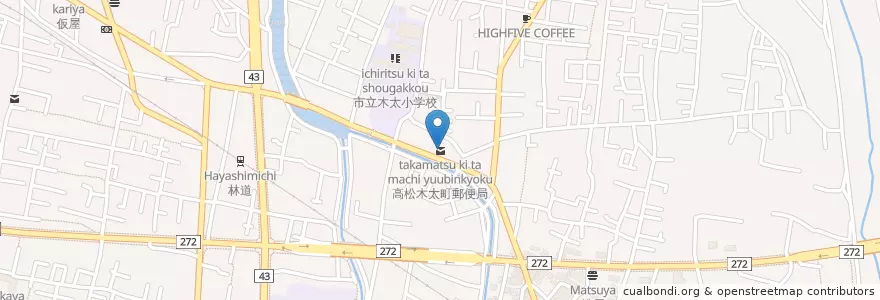 Mapa de ubicacion de 高松木太町郵便局 en 日本, 香川県, 高松市.