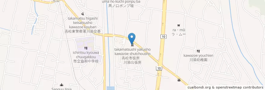 Mapa de ubicacion de 高松市役所　川添出張所 en Giappone, Prefettura Di Kagawa, 高松市.