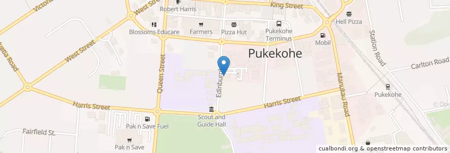 Mapa de ubicacion de Pukekohe Veterinary Centre en Nouvelle-Zélande, Auckland, Franklin.