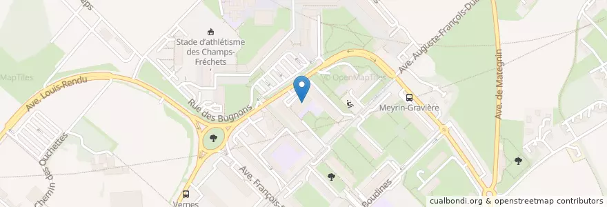 Mapa de ubicacion de Garderie de l'Arc-en-Ciel en 스위스, Genève, Meyrin, Genève, Meyrin.
