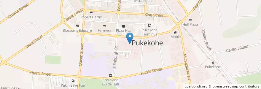 Mapa de ubicacion de Pukekohe Library en New Zealand / Aotearoa, Auckland, Franklin.