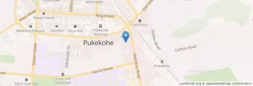 Mapa de ubicacion de Pukekohe Police en Nova Zelândia, Auckland, Franklin.