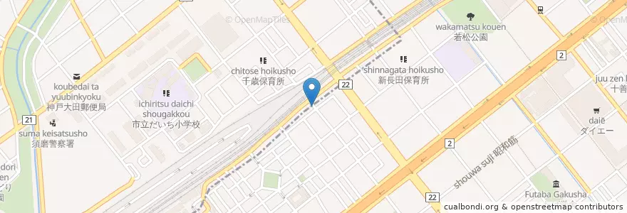 Mapa de ubicacion de パンプキン (Pumpkin) en 일본, 효고현, 고베 시, 須磨区, 長田区.