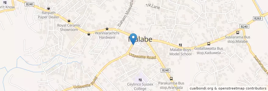 Mapa de ubicacion de Malabe Post Office 10115 en Sri Lanka, බස්නාහිර පළාත, කොළඹ දිස්ත්‍රික්කය.