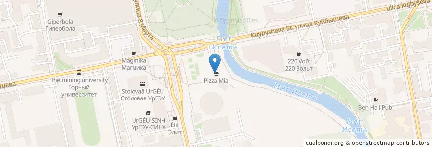 Mapa de ubicacion de Pizza Mia en Россия, Уральский Федеральный Округ, Свердловская Область, Городской Округ Екатеринбург.