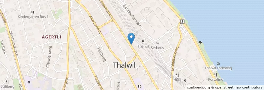 Mapa de ubicacion de Raiffeisenbank Thalwil en Schweiz/Suisse/Svizzera/Svizra, Zürich, Bezirk Horgen, Thalwil.