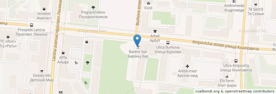 Mapa de ubicacion de Баренц бар en 러시아, Северо-Западный Федеральный Округ, Мурманская Область, Городской Округ Мурманск.