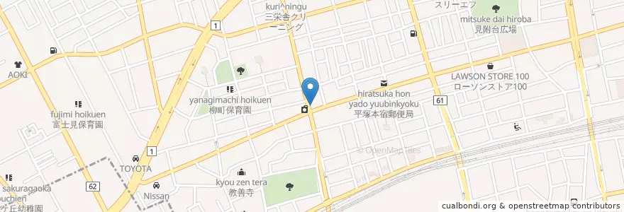 Mapa de ubicacion de 平塚信用金庫 en Japon, Préfecture De Kanagawa, Hiratsuka.