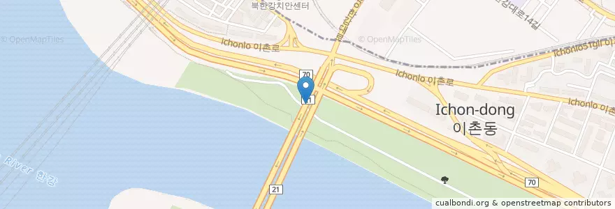 Mapa de ubicacion de 노들까페 en 대한민국, 서울, 용산구, 이촌2동.
