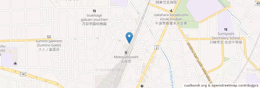 Mapa de ubicacion de Aoyanagi en Japan, Kanagawa Prefecture, Kawasaki, Nakahara Ward.