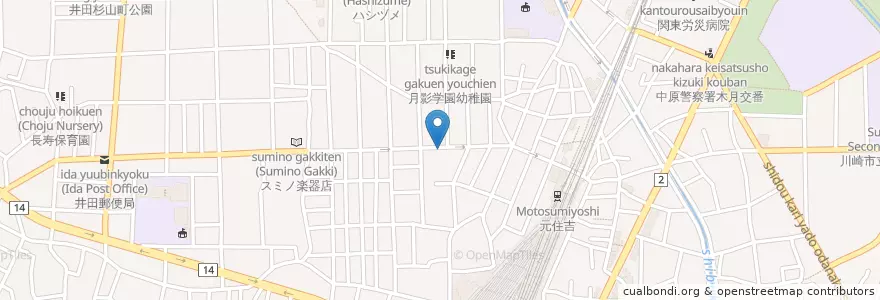 Mapa de ubicacion de Oka dental care clinic en 日本, 神奈川縣, 川崎市, 中原区.