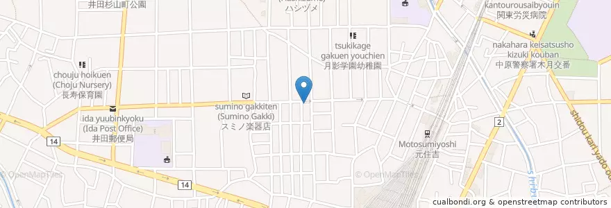 Mapa de ubicacion de 城南信用金庫 en 일본, 가나가와현, 川崎市, 中原区.