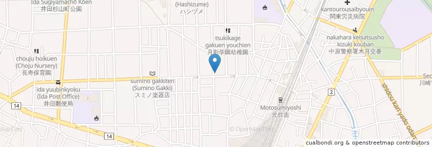 Mapa de ubicacion de クスリのカツマタ en 일본, 가나가와현, 川崎市, 中原区.