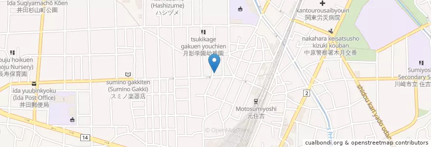 Mapa de ubicacion de ケンタッキーフライドチキン en Japonya, 神奈川県, 川崎市, 中原区.