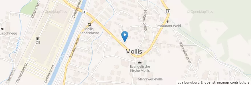 Mapa de ubicacion de Post Mollis en Schweiz, Glarus, Glarus Nord.