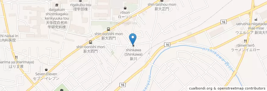 Mapa de ubicacion de 新川 (Shinkawa) en 日本, 新潟県, 新潟市, 西区.