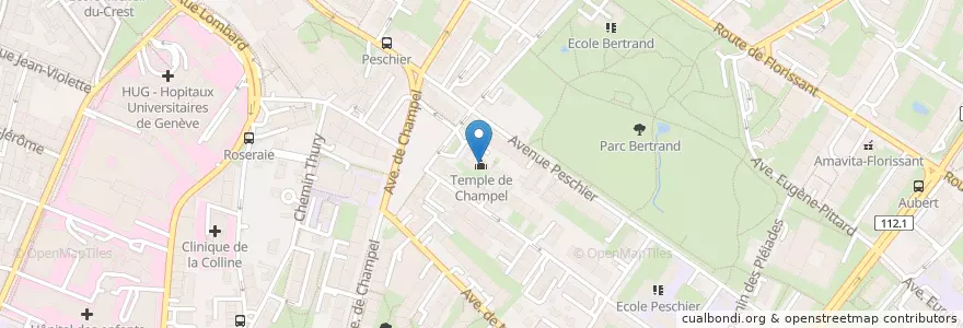 Mapa de ubicacion de Temple de Champel en Schweiz, Genf, Genf, Genf.