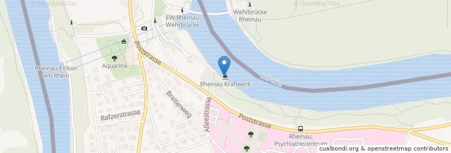 Mapa de ubicacion de Rheinau Kraftwerk en Schweiz/Suisse/Svizzera/Svizra, Zürich, Bezirk Andelfingen, Rheinau.
