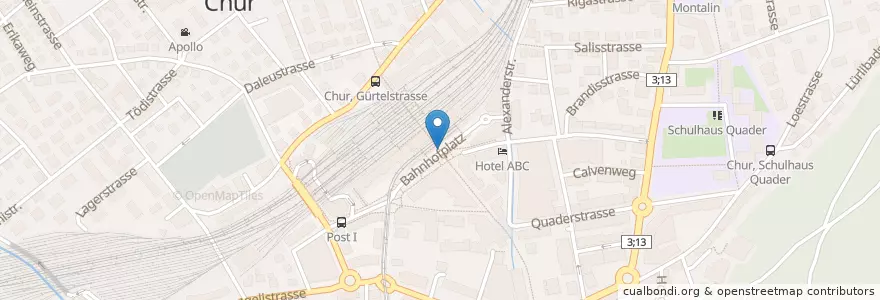 Mapa de ubicacion de Bahnhofplatz en Suiza, Grisones, Plessur, Chur.