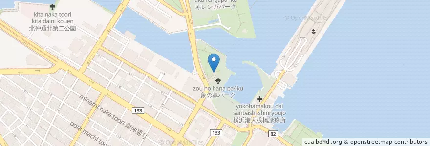 Mapa de ubicacion de 象の鼻カフェ en 일본, 가나가와현, 요코하마시, 中区.
