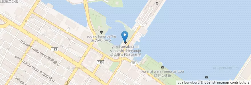 Mapa de ubicacion de 横浜港大桟橋診療所 en 일본, 가나가와현, 요코하마시, 中区.