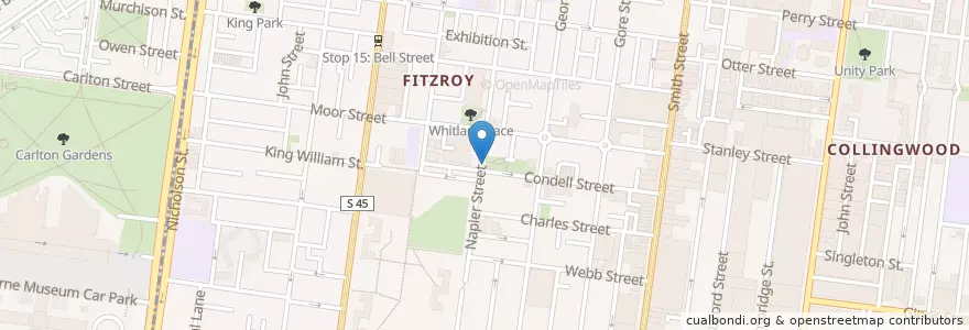 Mapa de ubicacion de Flexicar - Fitzroy - Napier Street en Australia, Victoria, City Of Yarra.