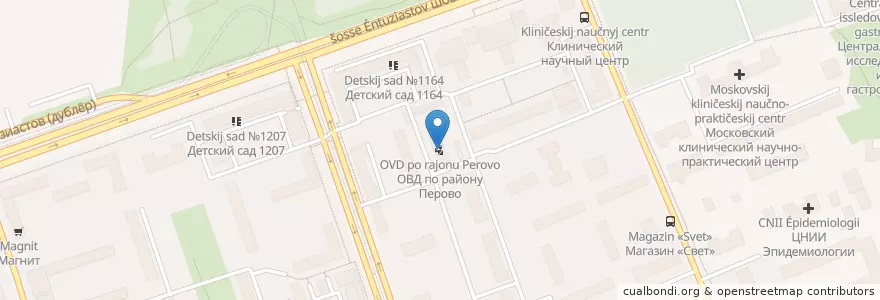Mapa de ubicacion de ОВД по району Перово en 러시아, Центральный Федеральный Округ, Москва, Восточный Административный Округ.