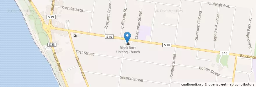 Mapa de ubicacion de Black Rock Uniting Church en أستراليا, ولاية فيكتوريا, City Of Bayside.