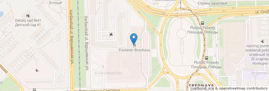 Mapa de ubicacion de Paulaner Brauhaus en ロシア, 北西連邦管区, レニングラード州, サンクト ペテルブルク, Московский Район, Округ Пулковский Меридиан.