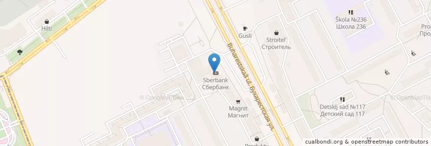 Mapa de ubicacion de Сбербанк en Russland, Föderationskreis Nordwest, Oblast Leningrad, Sankt Petersburg, Фрунзенский Район, Округ Волковское.