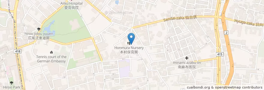 Mapa de ubicacion de 本村保育園 en Japonya, 東京都, 港区.