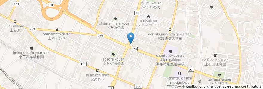 Mapa de ubicacion de 調布警察署電気通信大学前交番 en Japão, Tóquio, 調布市.