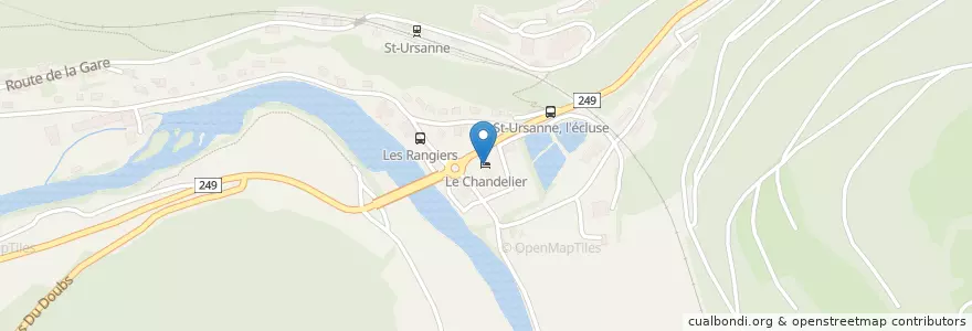 Mapa de ubicacion de Le Chandelier en Schweiz, Jura, Bezirk Pruntrut, Clos Du Doubs.