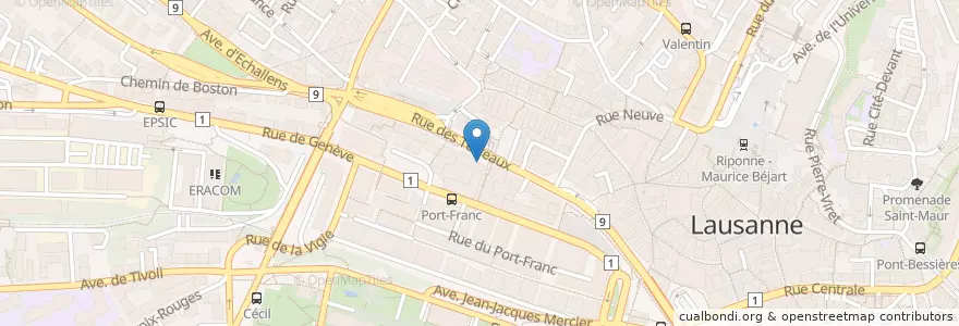 Mapa de ubicacion de BCV en Schweiz, Waadt, District De Lausanne, Lausanne.