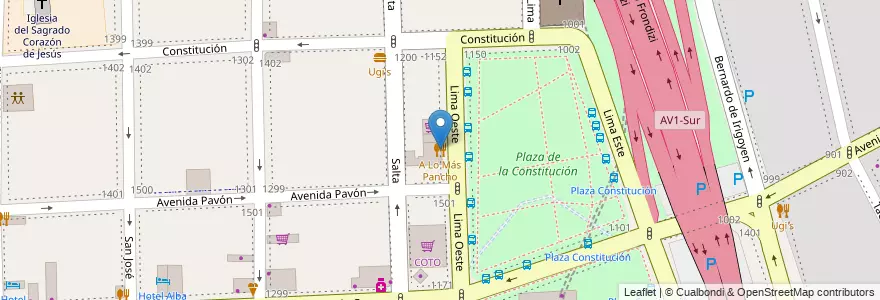 Mapa de ubicacion de A Lo Más Pancho, Constitucion en 아르헨티나, Ciudad Autónoma De Buenos Aires, Comuna 1, 부에노스아이레스.