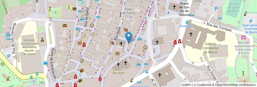 Mapa de ubicacion de A Reixa Bar Musical en スペイン, ガリシア州, A Coruña, Santiago, Santiago De Compostela.
