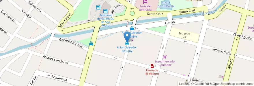 Mapa de ubicacion de A San Salvador de Jujuy en الأرجنتين, Jujuy, Departamento San Pedro, Municipio De San Pedro De Jujuy.