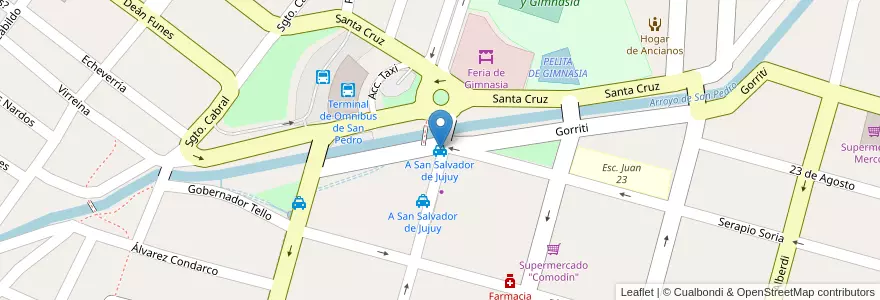 Mapa de ubicacion de A San Salvador de Jujuy en 阿根廷, Jujuy, Departamento San Pedro, Municipio De San Pedro De Jujuy.