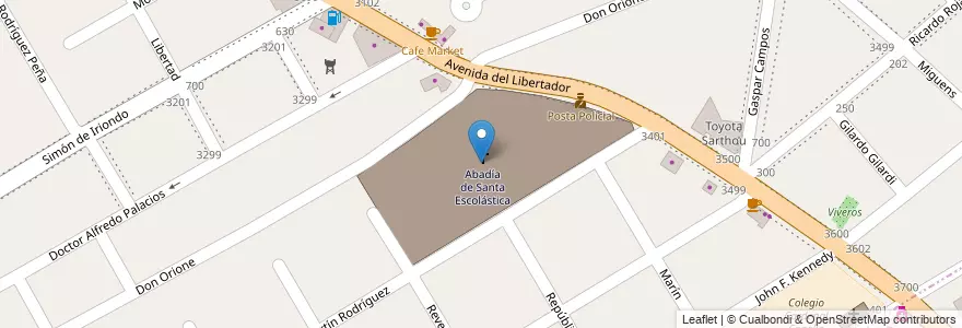 Mapa de ubicacion de Abadía de Santa Escolástica en Arjantin, Buenos Aires, Partido De San Fernando, Victoria.